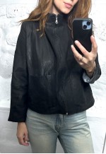 Patchwork Handmade Black Leather Jacket - S - M