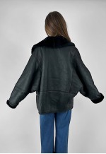 80's Vintage Arse Nito Black Leather Shearling Ladies Coat