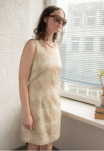 Vintage Beige Patterned Mini Dress