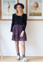 Black top and floral bottom dress