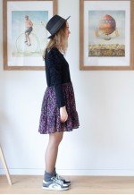 Black top and floral bottom dress