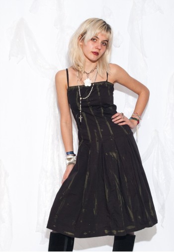Reworked Vintage Y2K Hand-Painted Midi Dress in Black