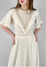 70's Vintage Cream Cheesecloth Cotton Ruffle Maxi Dress
