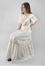 70's Vintage Cream Cheesecloth Cotton Ruffle Maxi Dress