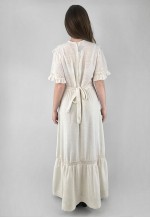 70's Vintage Cream Cheesecloth Cotton Ruffle Maxi Dress