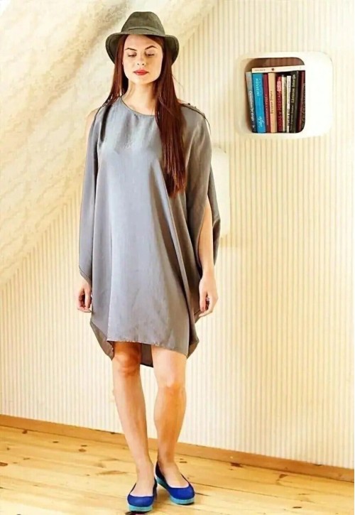 Silver grey silky oversize dress