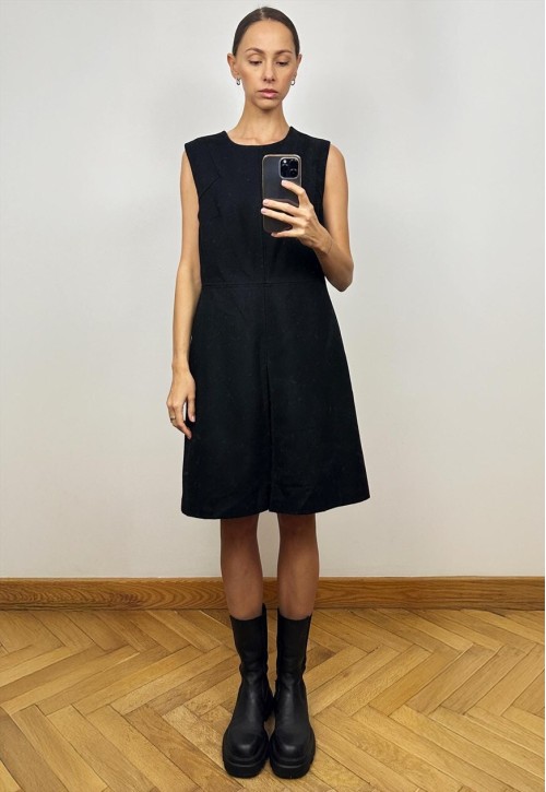 Vintage United Colors Of BENETTON Black Wool Midi Dress
