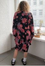 Vintage Black/Pink Floral Print Long Sleeved Midi Dress
