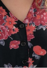 Vintage Black/Pink Floral Print Long Sleeved Midi Dress