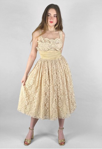 50's Bijou Cream Lace Prom Vintage Evening Prom Dress