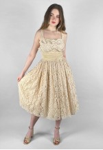 50's Bijou Cream Lace Prom Vintage Evening Prom Dress