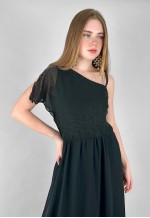 70's Vintage One Shoulder Black Lurex Evening Maxi Dress