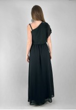 70's Vintage One Shoulder Black Lurex Evening Maxi Dress