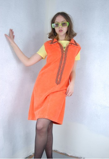 Vintage y2k corduroy midi soft festival funky dress orange