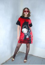 Vintage y2k mini festival capri abstract dress in black red