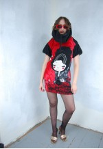 Vintage y2k mini festival capri abstract dress in black red