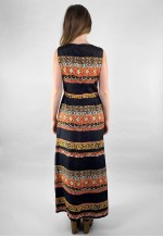 70's Vintage Sleeveless Black Batik Prink Maxi Dress