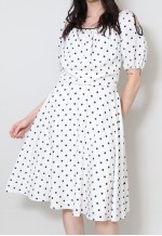 70's Vintage Dress White Black Polka Dot Short Sleeve