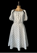 70's Vintage Dress White Black Polka Dot Short Sleeve