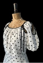 70's Vintage Dress White Black Polka Dot Short Sleeve