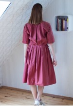 Brick red short sleeve shirt style midi dress