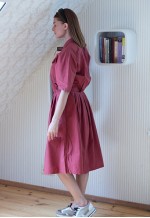 Brick red short sleeve shirt style midi dress