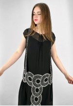 20's Vintage Antique Sheer Black Beaded Art Deco Dress