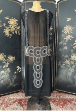 20's Vintage Antique Sheer Black Beaded Art Deco Dress