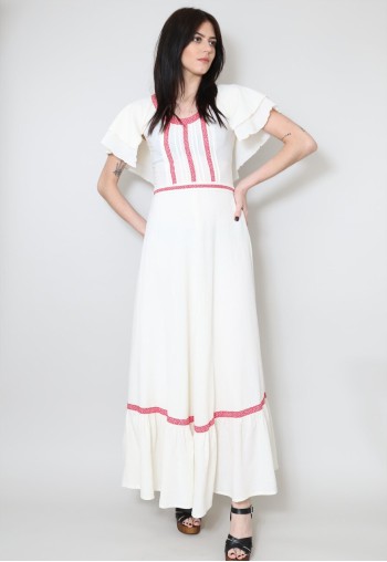 Huge Discount Vintage 70's Cream Cheesecloth Ladies Folk Hippy Maxi Dress