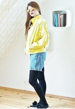 Bright yellow vintage lightweight raincoat jacket