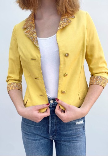 Breccos 50's Vintage Yellow Paisley Print Crop Jacket