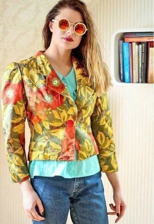 Yellow jacket with red flowers