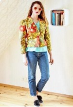 Yellow jacket with red flowers