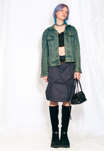Vintage Denim Jacket 80s Reworked Overdyed Coat in Green