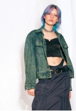 Vintage Denim Jacket 80s Reworked Overdyed Coat in Green