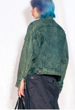 Vintage Denim Jacket 80s Reworked Overdyed Coat in Green