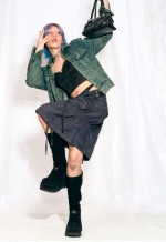 Vintage Denim Jacket 80s Reworked Overdyed Coat in Green