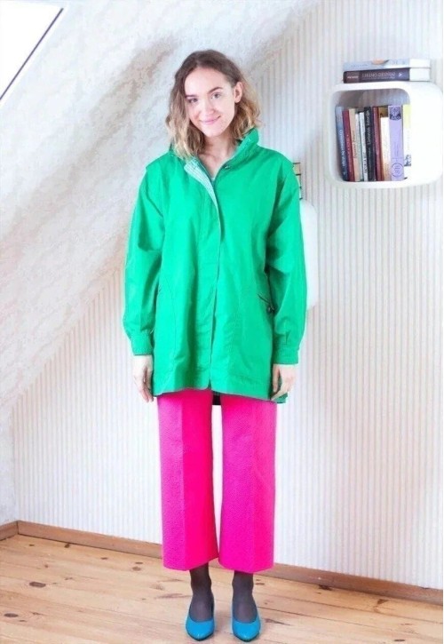 Bright green vintage raincoat jacket with a hood