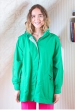 Bright green vintage raincoat jacket with a hood